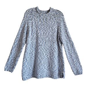 TALBOTS Women's L Sweater Shaker Stitch Blue White Black Cotton Blend Bust 38"